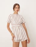 [ASOS DESIGN] ASOS DESIGN tie-back double-layer playsuit in natural stripe-Multi 6 Stripe