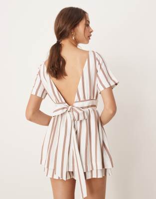Asos Design Tie Back Double Layer Romper In Multi