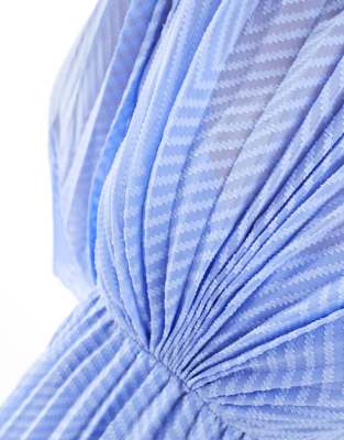 ASOS DESIGN tie back fluted sleeve pleated chevron chiffon midi dress in cornflower blue