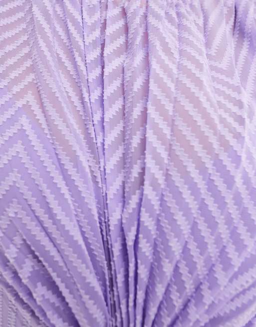 ASOS DESIGN tie back fluted sleeve pleated chevron chiffon midi dress in lilac, 4 of 4
