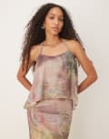 [ASOS DESIGN] ASOS DESIGN tie back halter neck cami top in blur print (part of a set)-Multi XS Blur print