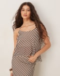 [ASOS DESIGN] ASOS DESIGN tie back halter neck cami top in brown and white stripe (part of a set)-Multi L Brown