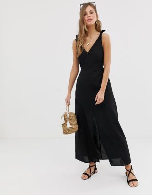 asos black linen dress