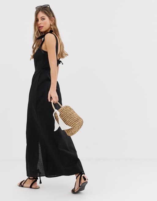 Asos black linen outlet dress