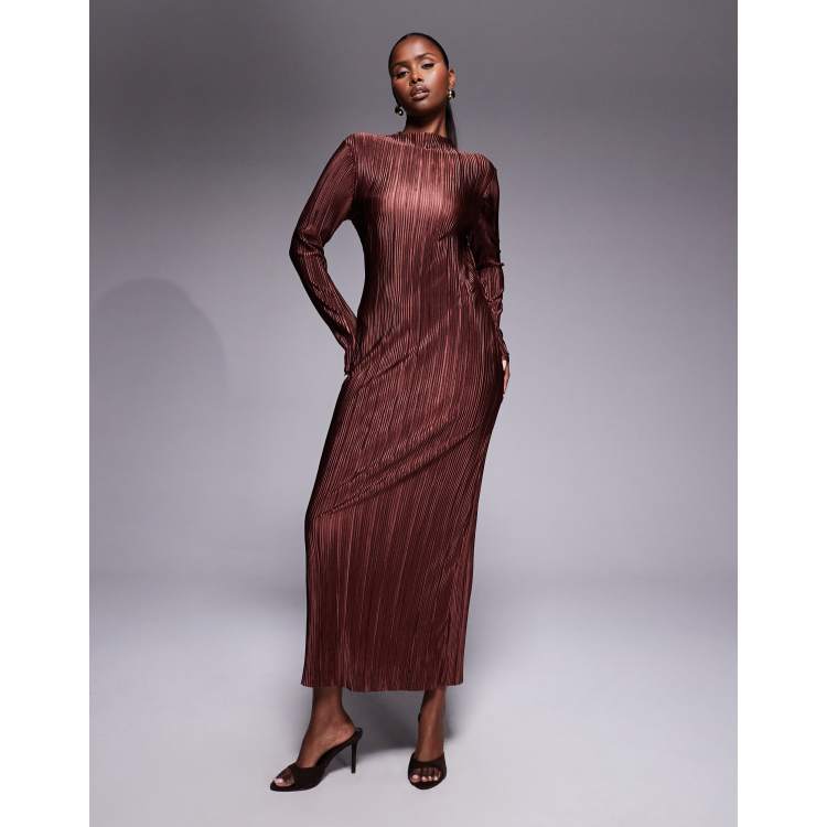 ADEAM 2020年 春夏 Long Sleeve Plisse Dress ASOS DESIGN tie back long sleeve plisse dress in chocolate | ASOS