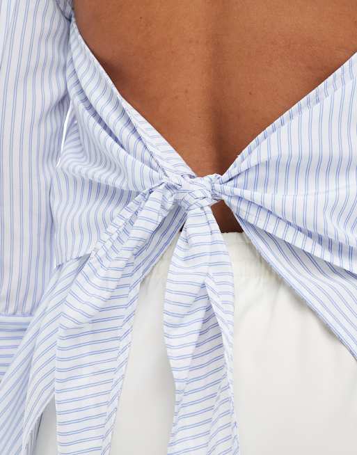 ASOS DESIGN tie back oversized shirt in stripe