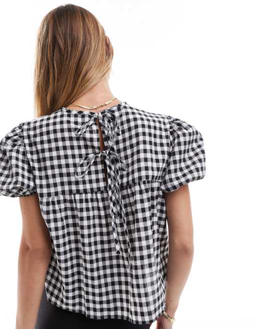 Black and white puff sleeve top sale