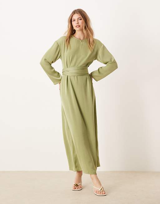 asos green satin dress DESIGN knot front midi with tie back detail 6 Step out in style and sophistication with this exquisite evening dress. ASOS Design - Midi Dress