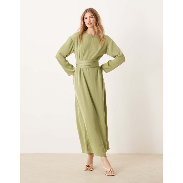 sage green asos dress ASOS DESIGN embellished maxi dress with flare skirt and balloon sleeve in sage  green