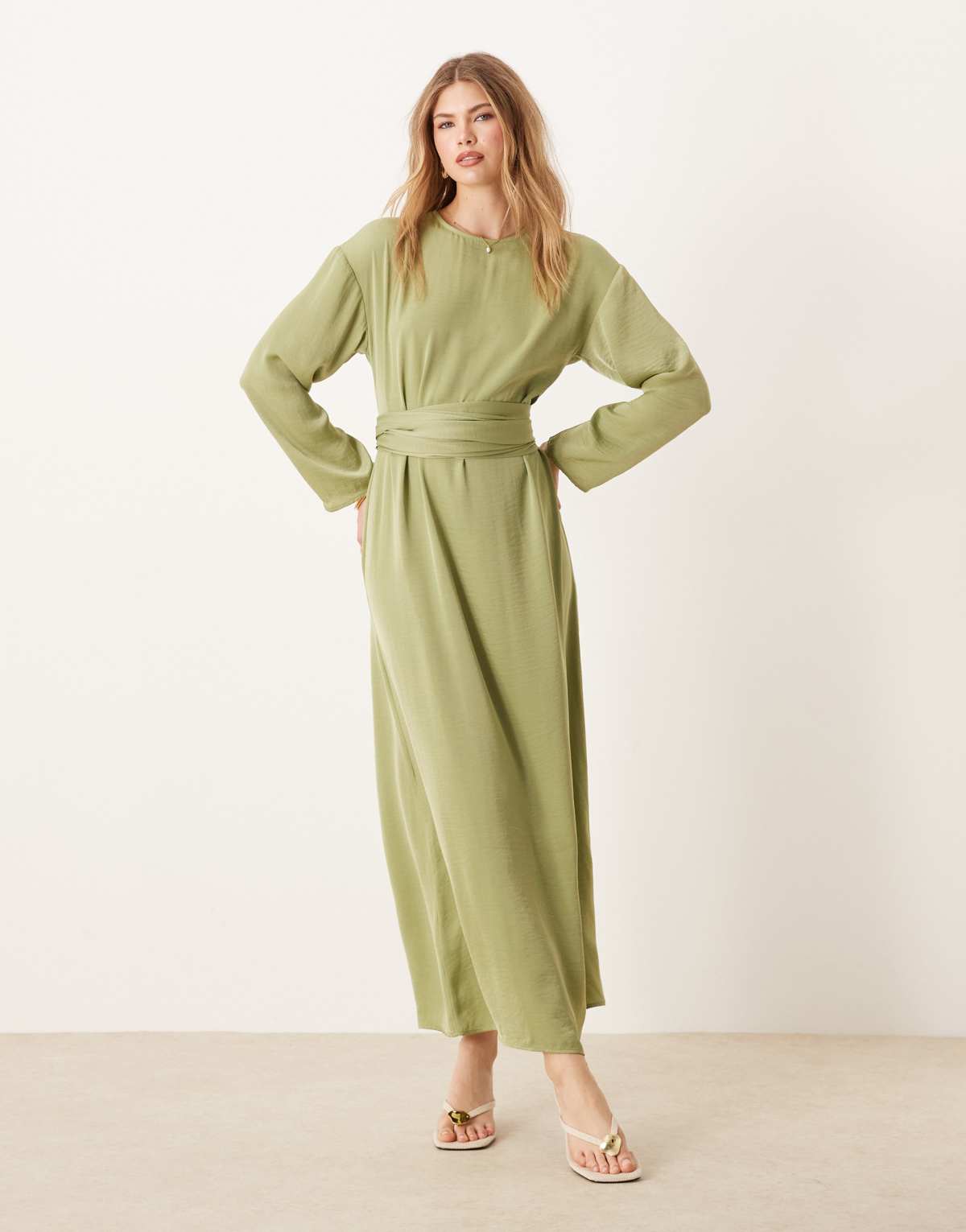 ASOS DESIGN tie back satin maxi dress in sage green