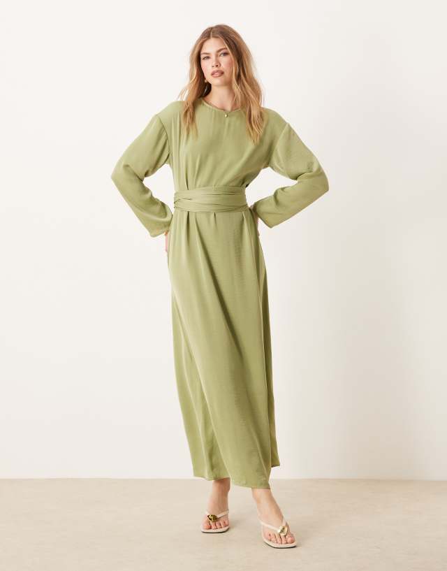 asos sage green dress Asos Edition Satin Plunge Maxi Dress With Cross Back In Sage Green