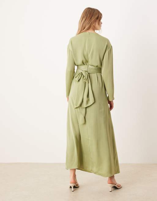 ASOS DESIGN tie back satin maxi dress in sage green
