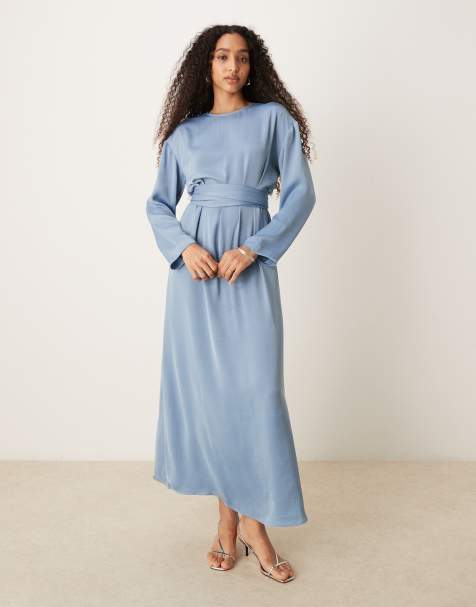 ASOS DESIGN tie back satin maxi dress in steel blue - view 1