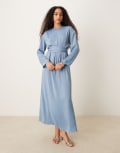 [ASOS DESIGN] ASOS DESIGN tie back satin maxi dress in steel blue 12 Steel blue