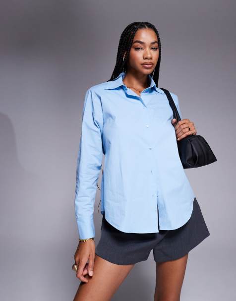 ASOS DESIGN tie back shirt with shoulder pads in blue - view 1