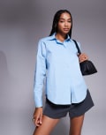 [ASOS DESIGN] ASOS DESIGN tie back shirt with shoulder pads in blue 10 Blue