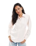 [ASOS DESIGN] ASOS DESIGN tie back shirt with shoulder pads in pink 10 Pink