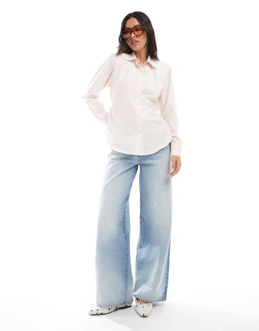 ASOS DESIGN tie back shirt with shoulder pads in pink