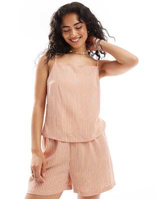 Asos Design Tie Back Top In Orange Stripe - Part Of A Set