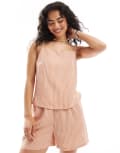 [ASOS DESIGN] ASOS DESIGN tie back top in orange stripe (part of a set) L Orange check