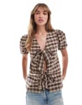 [ASOS DESIGN] ASOS DESIGN tie back top with puff sleeve in check-Multi XS Check