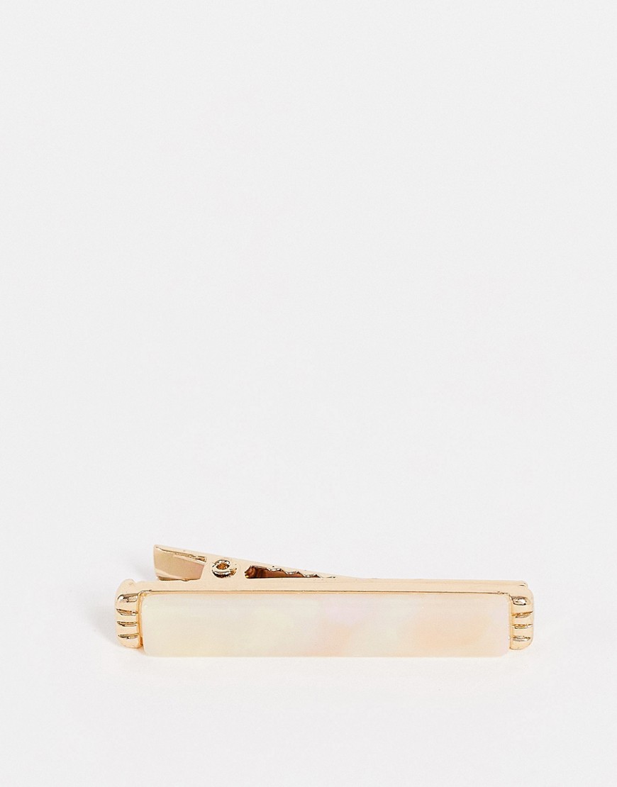 ASOS DESIGN tie bar in faux pearl in gold tone-Silver