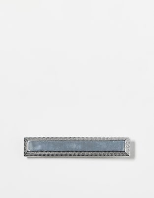Asos Design Tie Bar With Edge Detail In Silver Tone