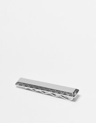 ASOS DESIGN tie bar with edge emboss in silver tone