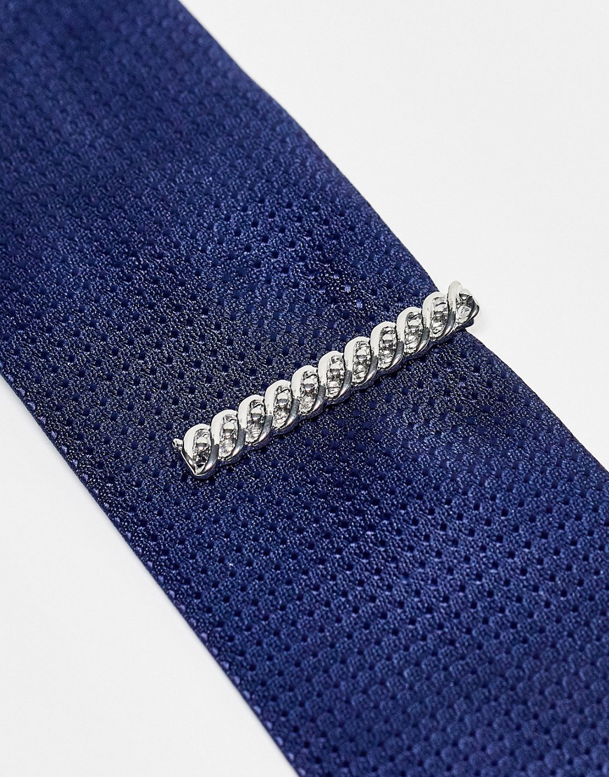 ASOS DESIGN tie bar with rope design in silver tone