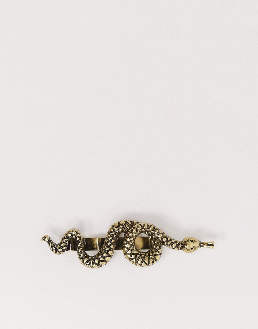 ASOS DESIGN tie bar with snake in burnished gold