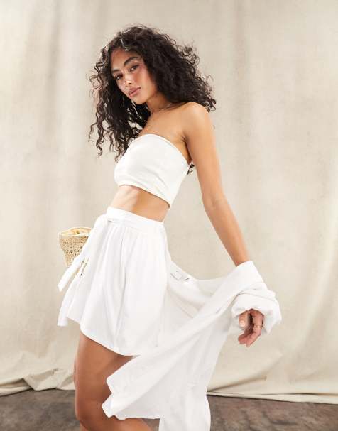 ASOS DESIGN tie belt flippy shorts in white - view 1