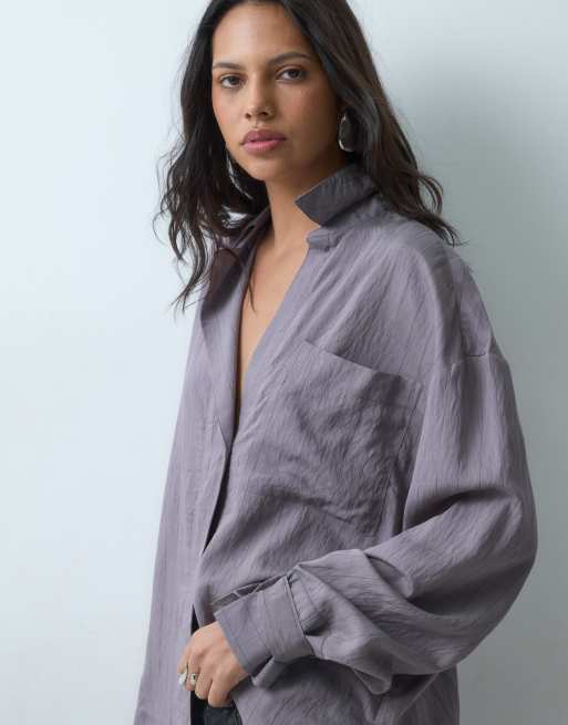 ASOS DESIGN tie cuff detail soft striped shirt in mauve, 4 of 5