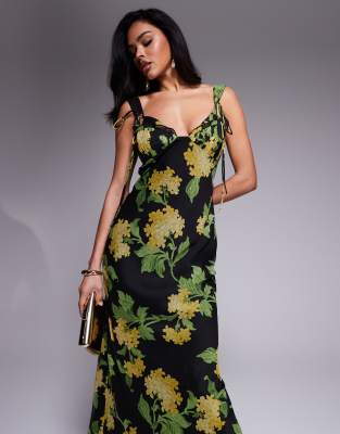 Asos Design Tie Detail Corset Bias Maxi Dress With Frills