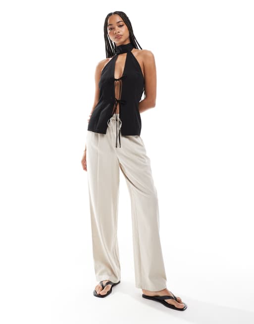 ASOS DESIGN tie detail halter top in black, 2 of 4