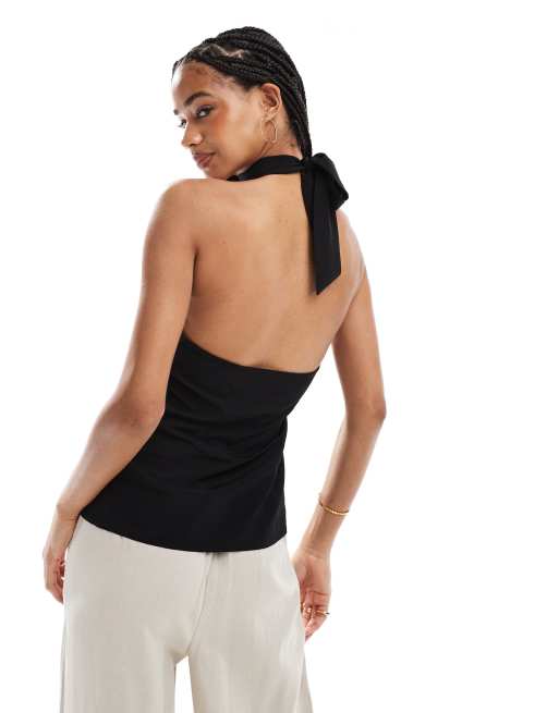 ASOS DESIGN tie detail halter top in black, 4 of 4