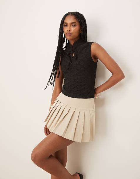 ASOS DESIGN tie detail high neck top in black floral lace - view 1