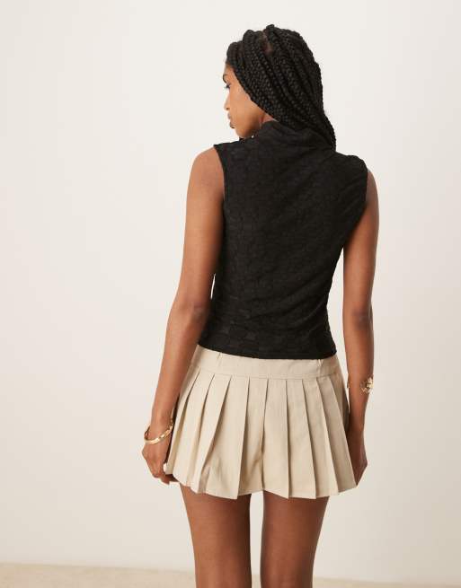ASOS DESIGN tie detail high neck top in black floral lace, 3 of 4