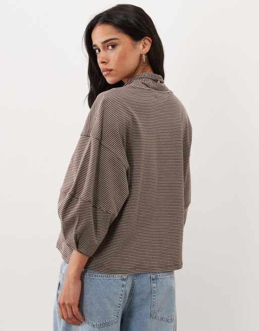 ASOS DESIGN tie-detail long sleeve top in stripe, 2 of 4