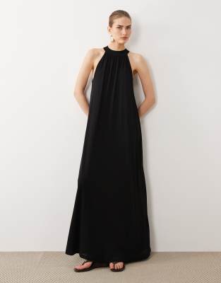 Asos Design Tie Detail Mesh Trapeze Dress In Black