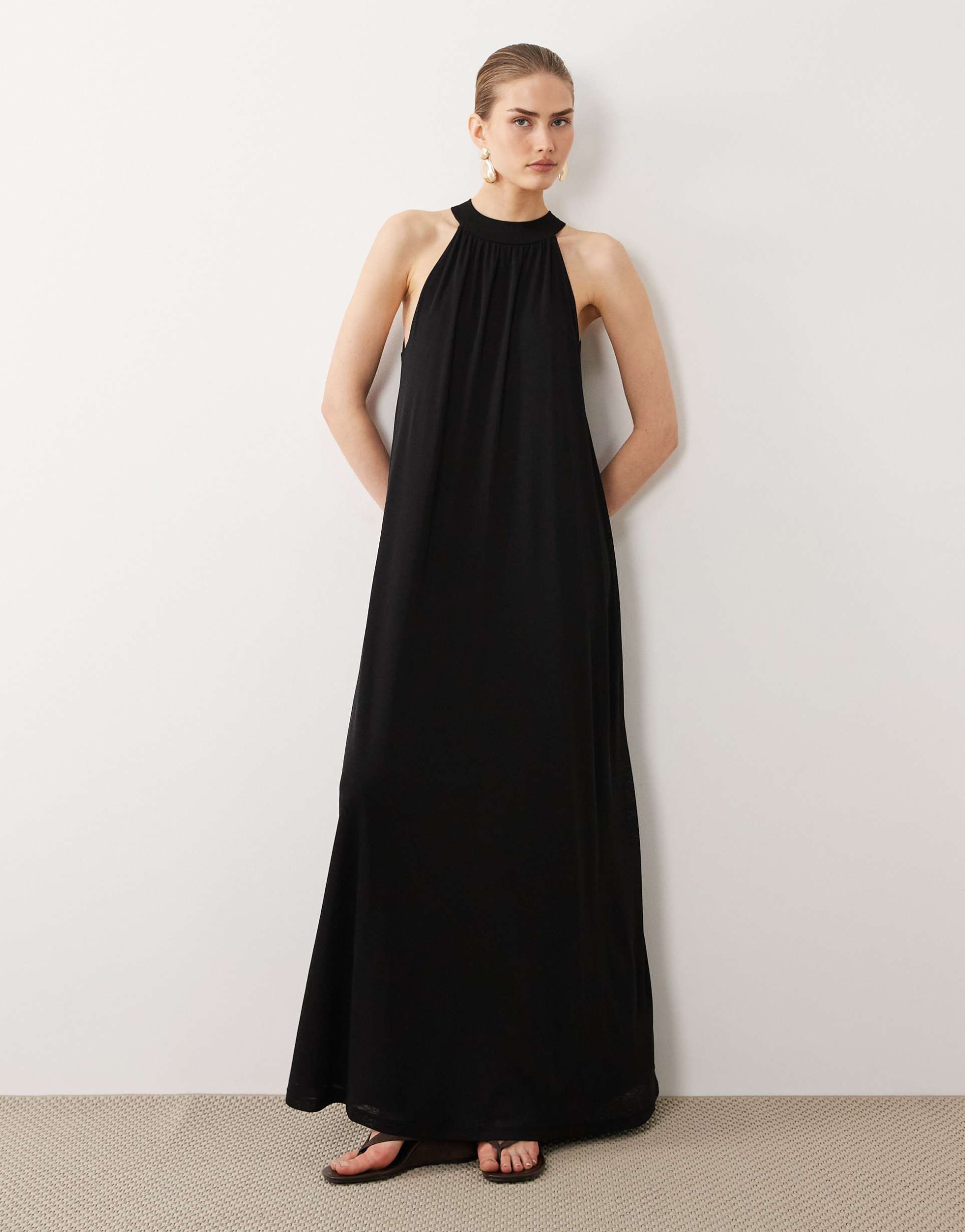 asos design tie detail mesh trapeze dress in black