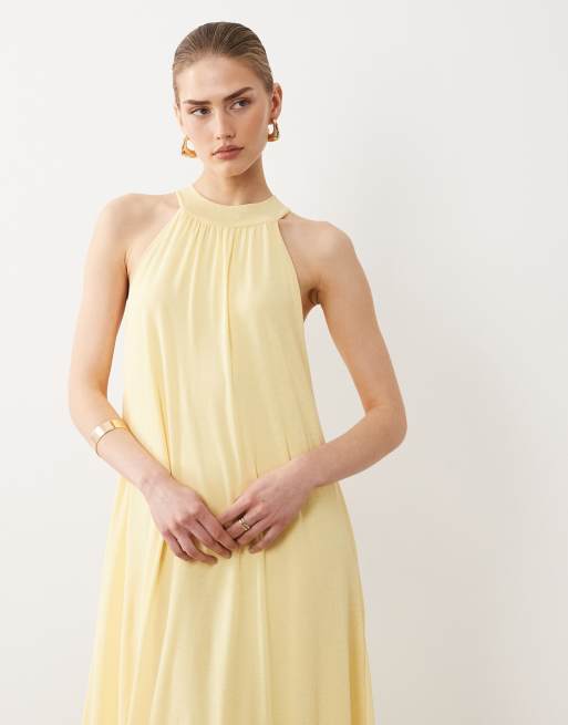 ASOS DESIGN tie detail mesh trapeze dress in yellow, 2 of 4