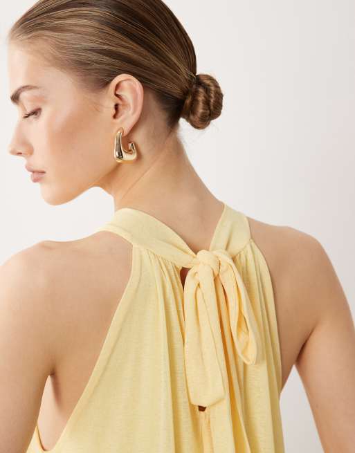 ASOS DESIGN tie detail mesh trapeze dress in yellow, 3 of 4