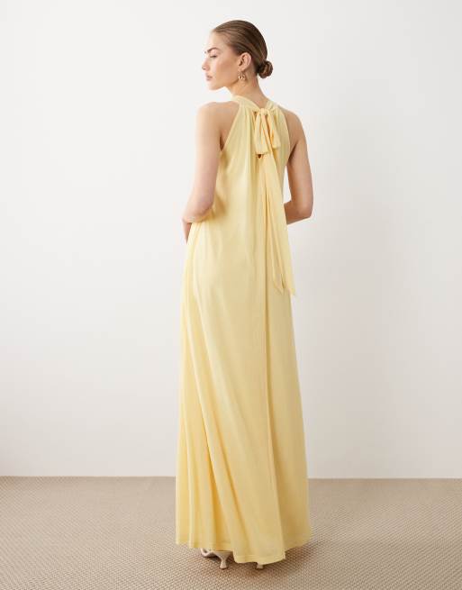 ASOS DESIGN tie detail mesh trapeze dress in yellow, 4 of 4