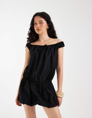 Asos Design Tie Detail Puff Mini Dress In Black