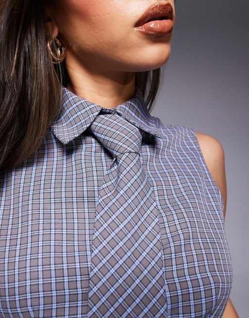 ASOS DESIGN tie detail sleeveless shirt in plaid