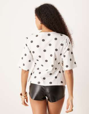 ASOS DESIGN tie detail t-shirt in polka dot