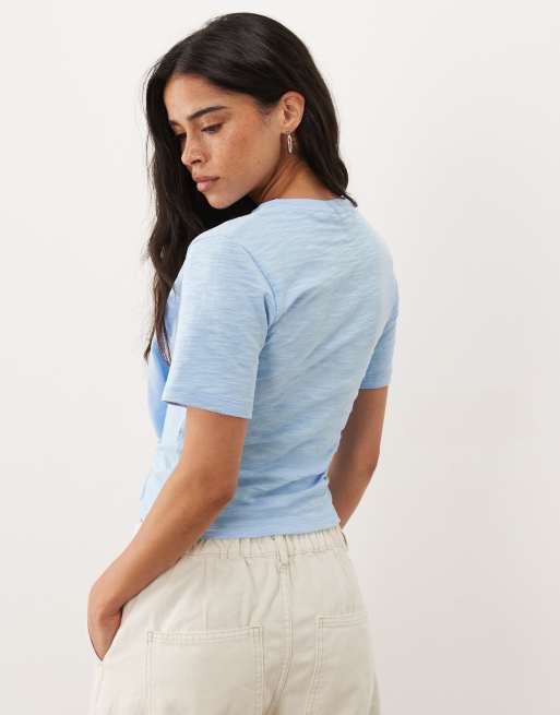 ASOS design tie detail tee with texture fabric in light blue, 2 of 4
