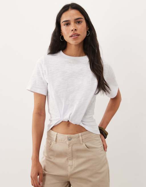 ASOS design tie detail tee with texture fabric in white, 3 of 4