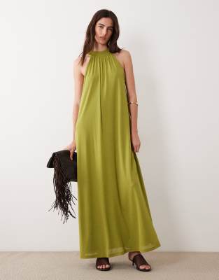 Asos Design Tie Detail Trapeze Mesh Dress In Green