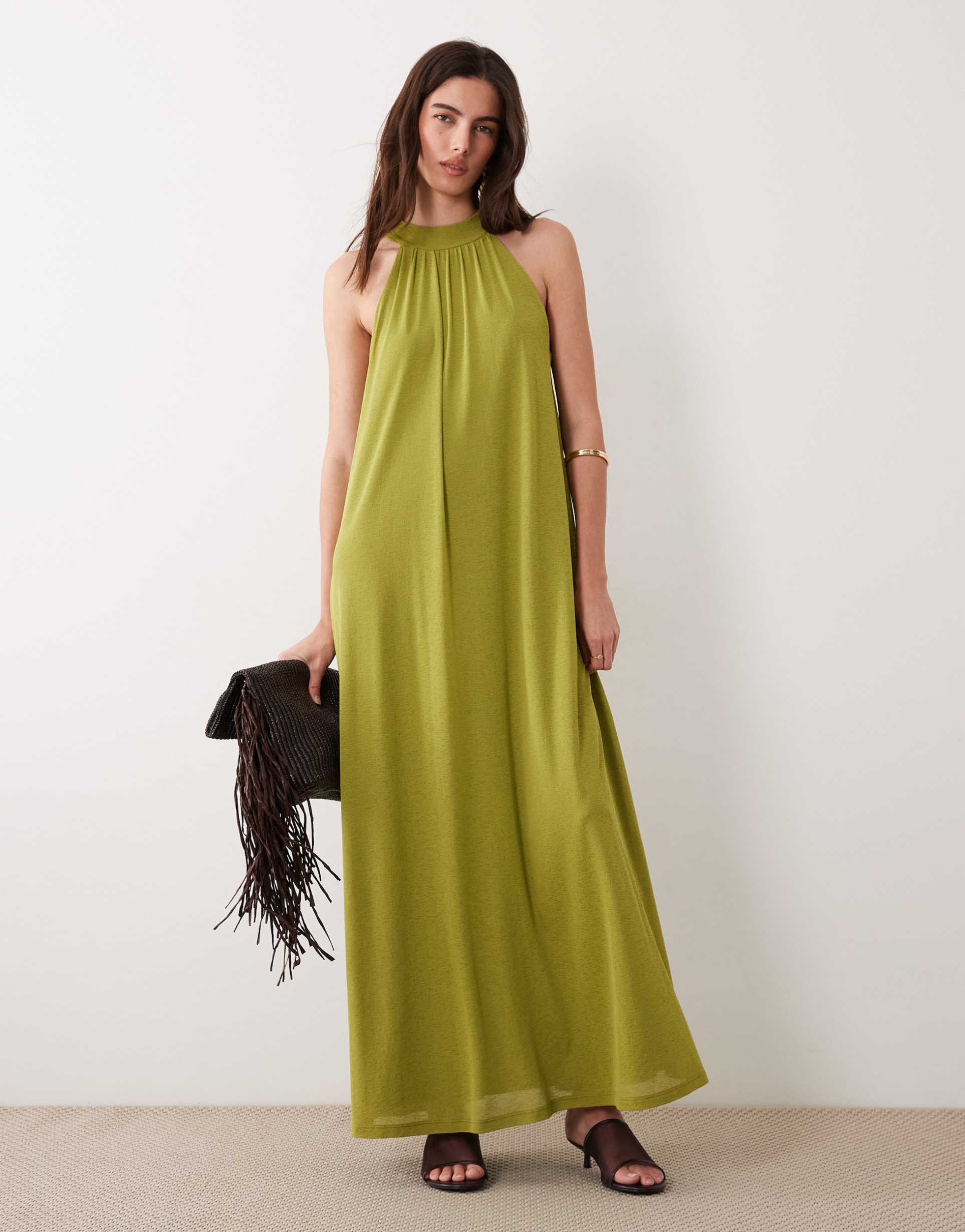 asos design tie detail trapeze mesh dress in olive